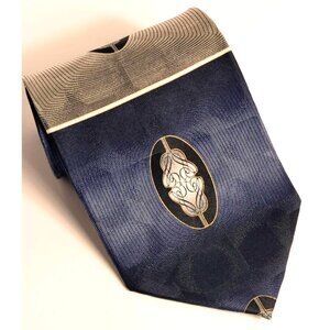 Forte Handmade 100% Silk Men's Neck Tie Blue Gray Geometric Pattern